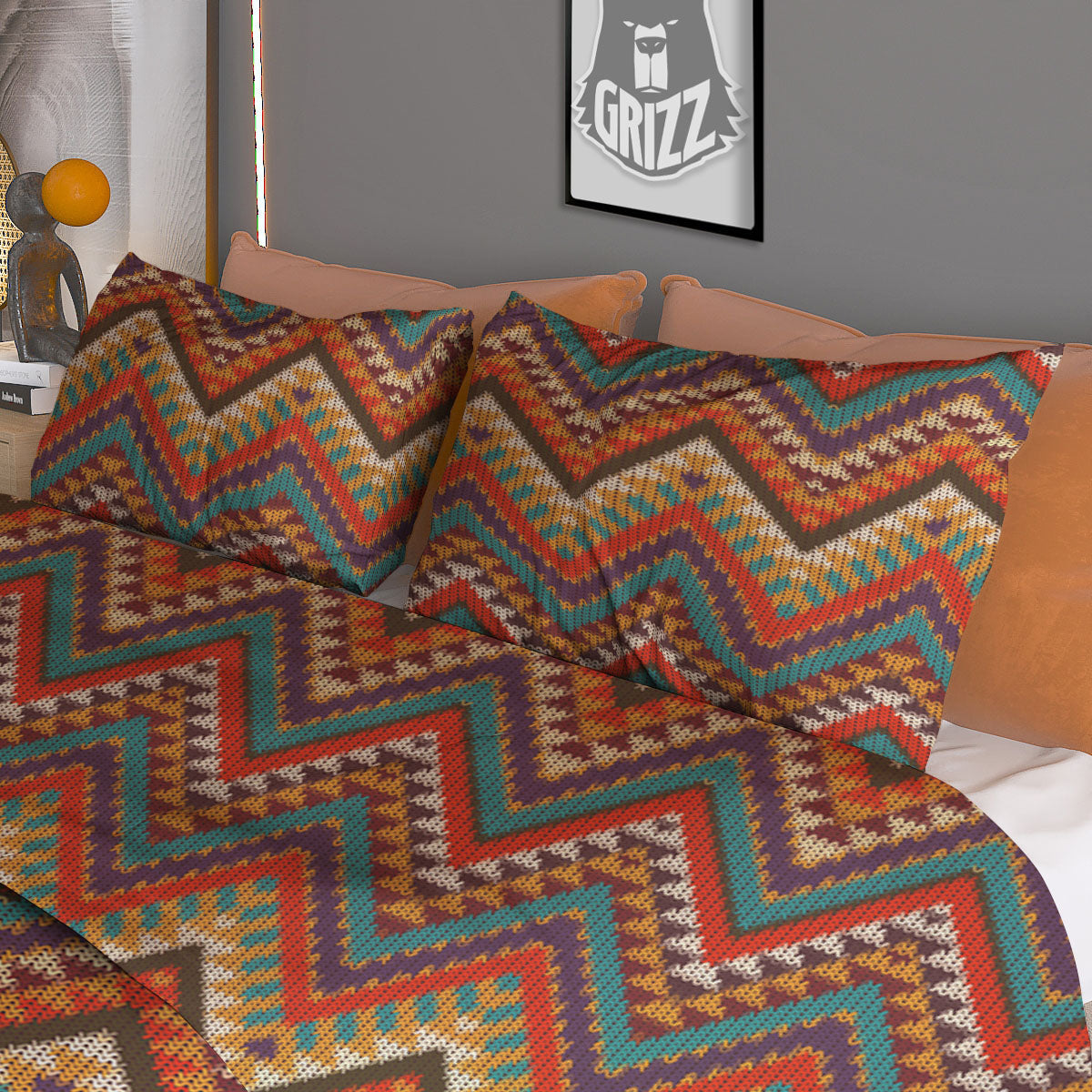 Knitted Zigzag Print Pattern Duvet Cover Bedding Set-grizzshop