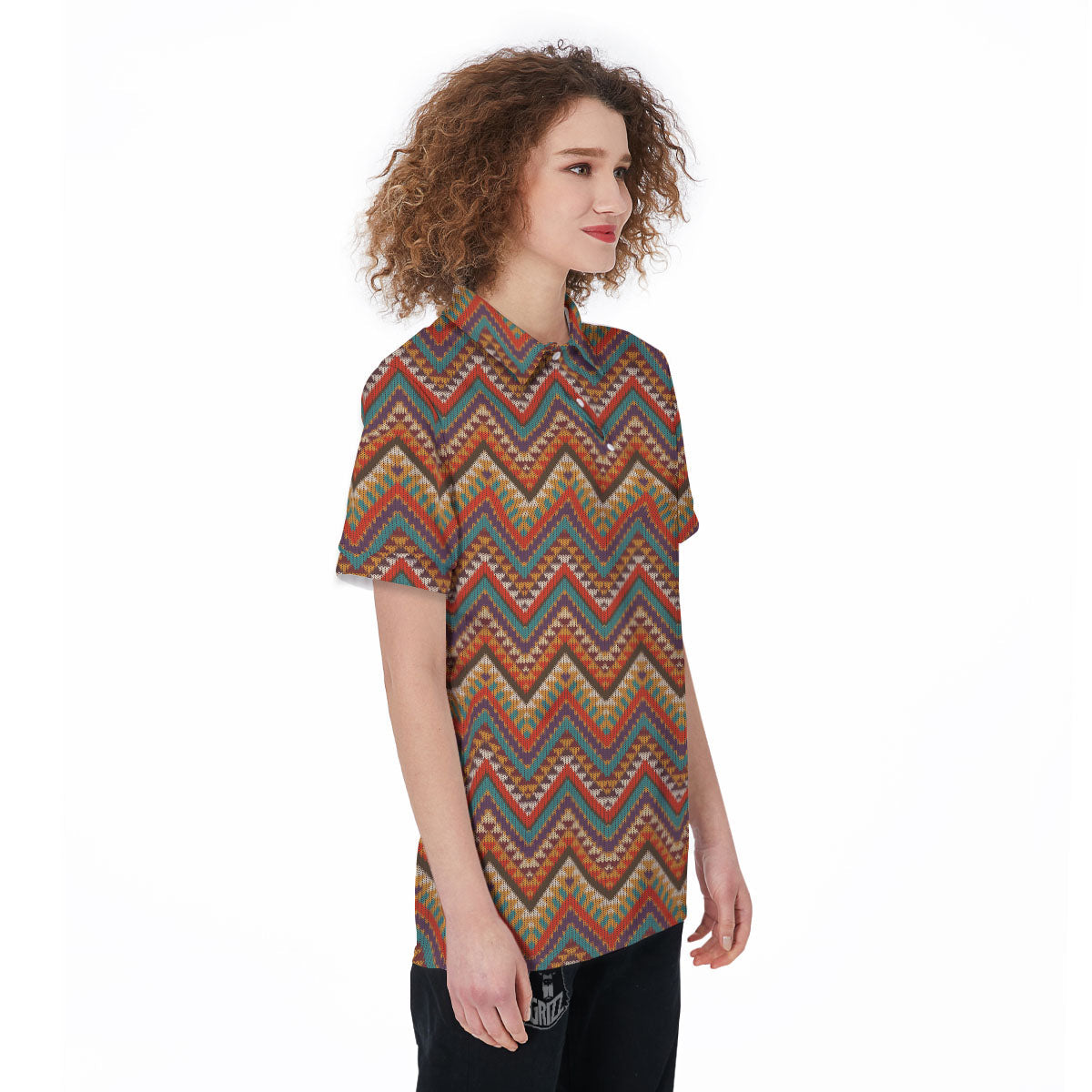 Knitted Zigzag Print Pattern Women's Golf Shirts-grizzshop