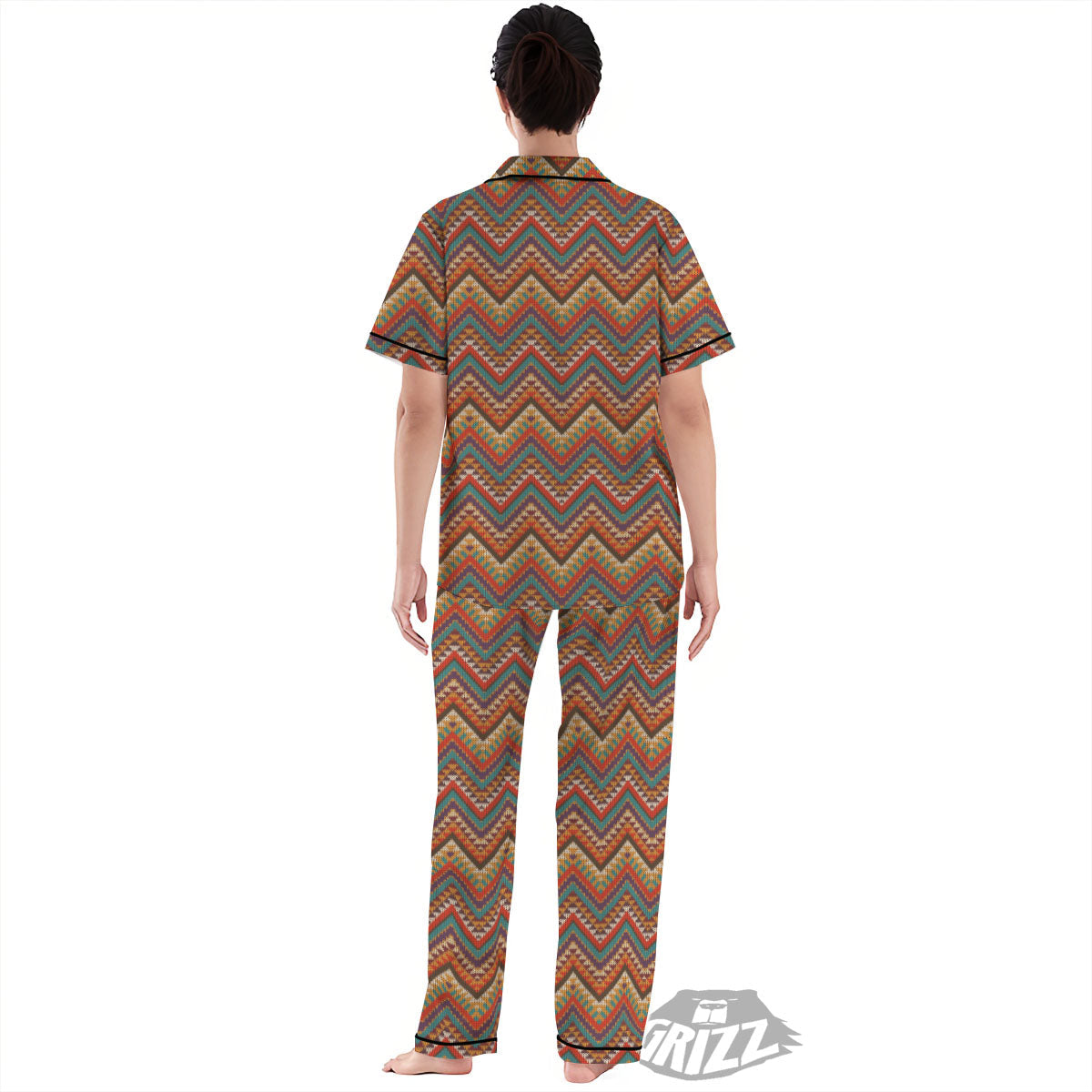 Knitted Zigzag Print Pattern Women's Pajamas Set-grizzshop