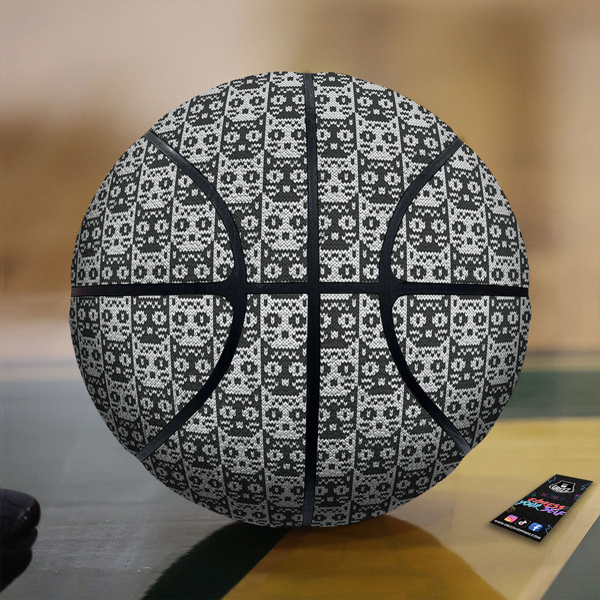 Knitted Black Cat Print Pattern Basketball