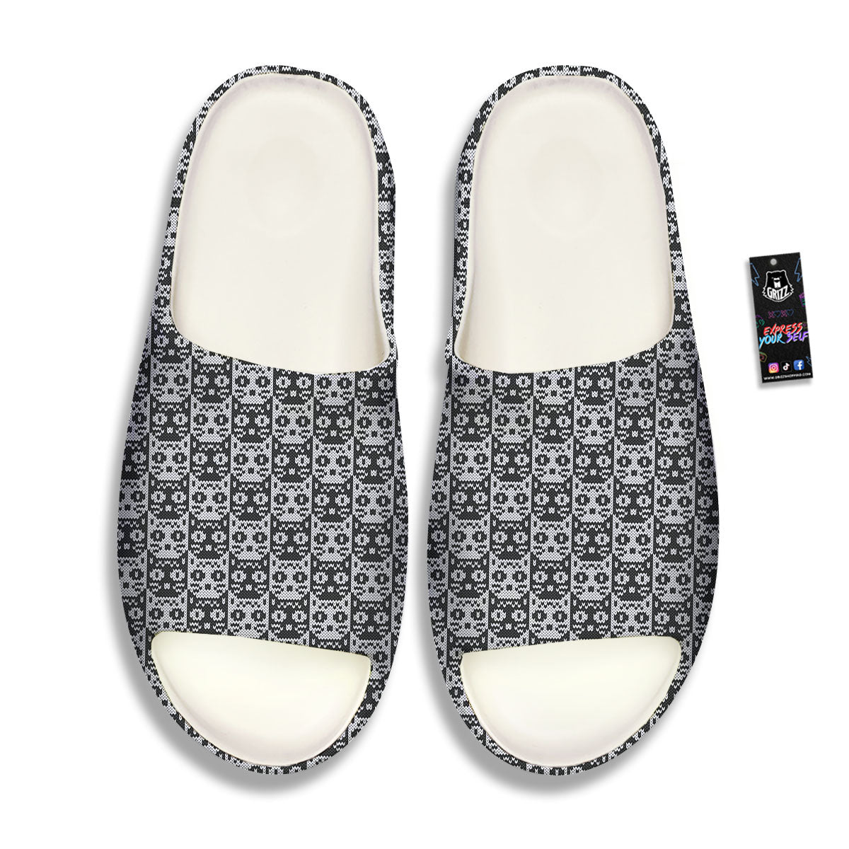 Knitted Black Cat Print Pattern Sandals-grizzshop