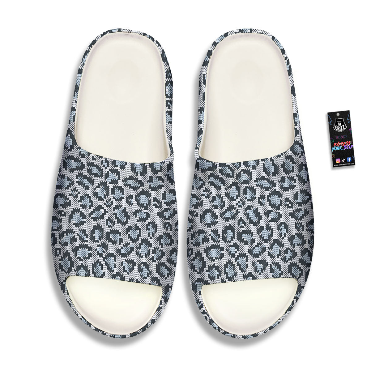 Knitted Snow Leopard Print Pattern Sandals-grizzshop