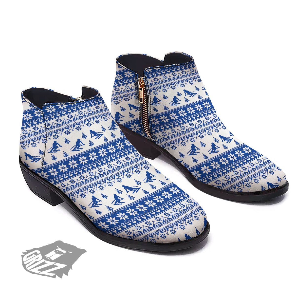 Knitting Winter Ski Print Pattern Ankle Boots-grizzshop