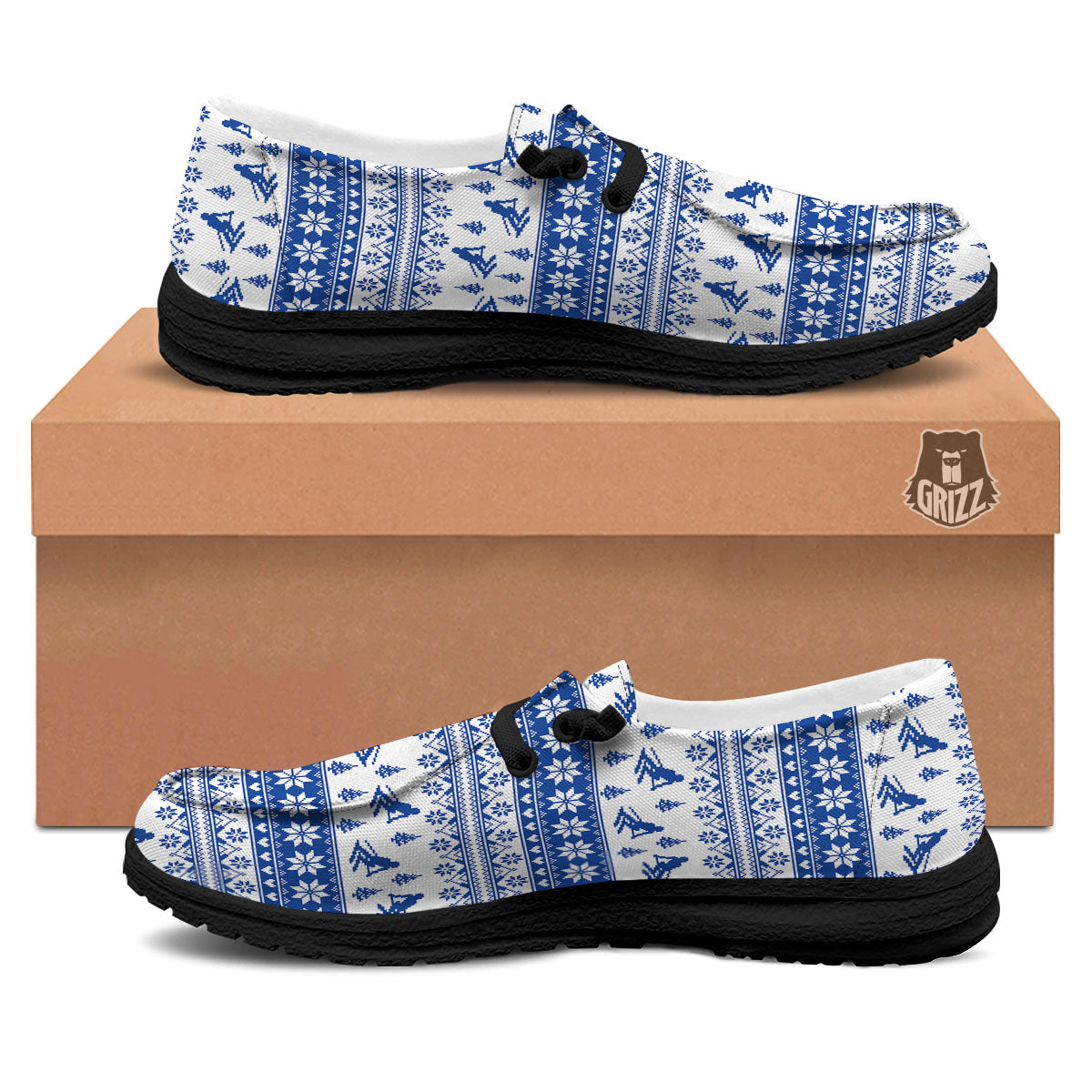 Knitting Winter Ski Print Pattern Black Loafers-grizzshop