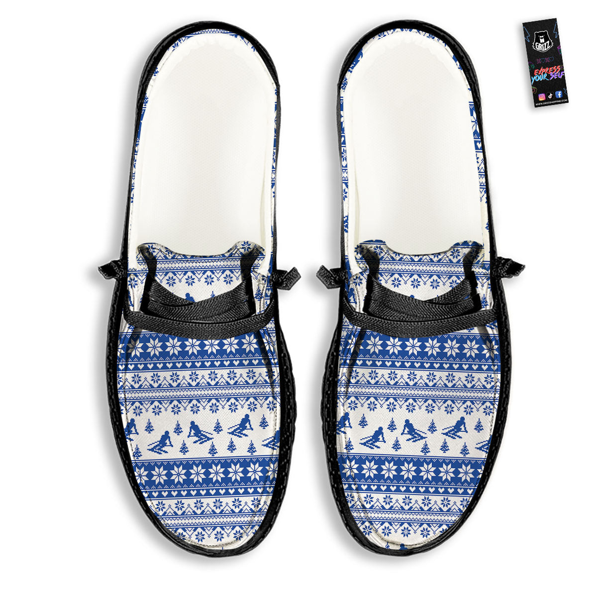 Knitting Winter Ski Print Pattern Black Loafers-grizzshop