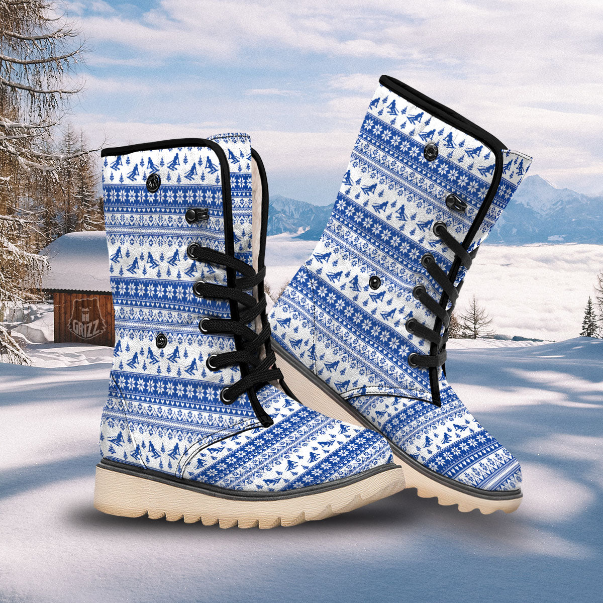 Knitting Winter Ski Print Pattern Snow Boots-grizzshop