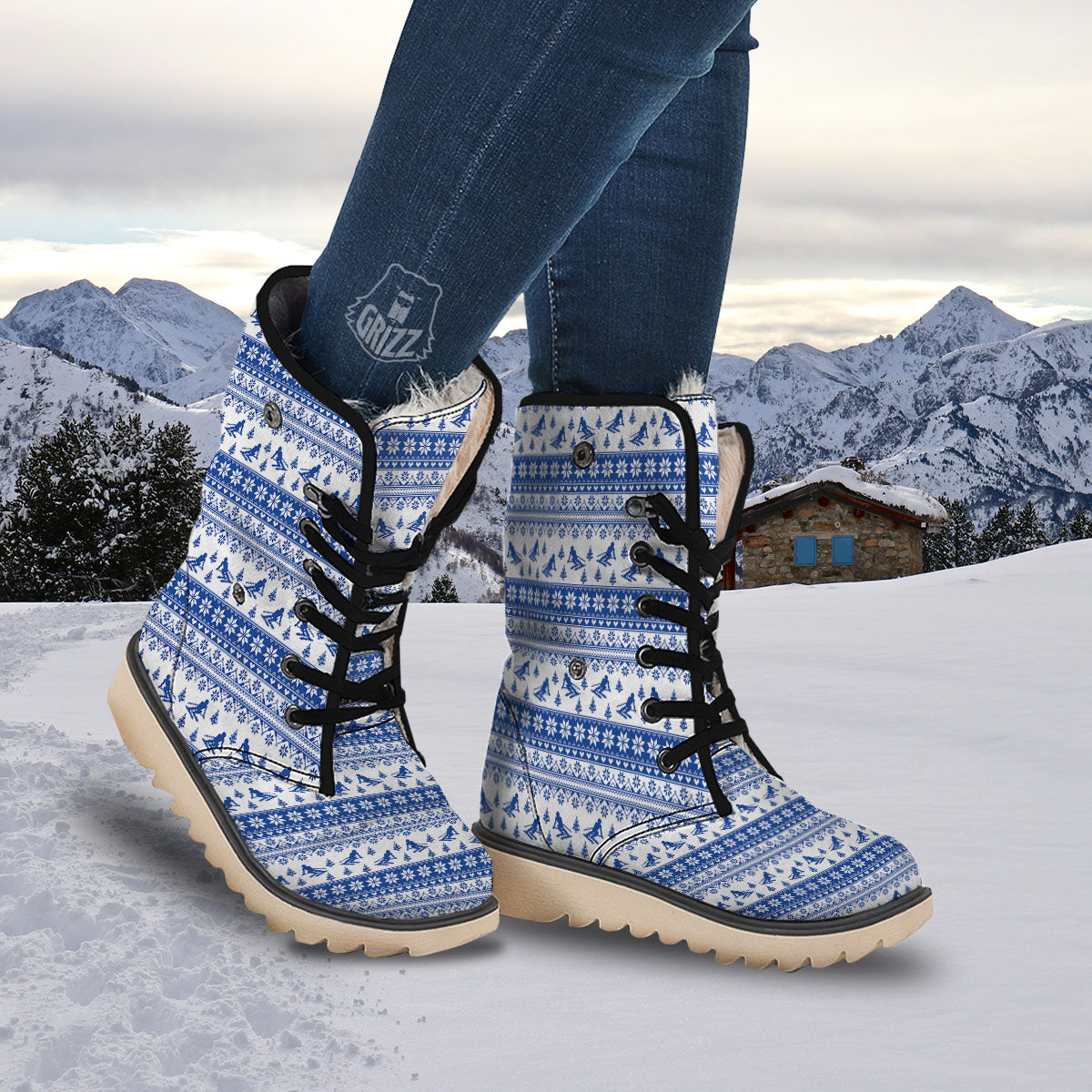 Knitting Winter Ski Print Pattern Snow Boots-grizzshop