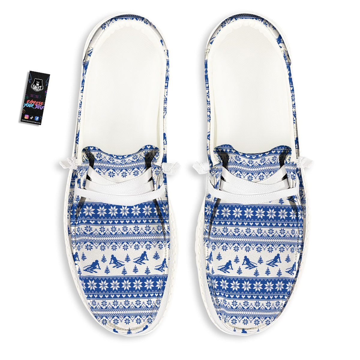 Knitting Winter Ski Print Pattern White Loafers-grizzshop