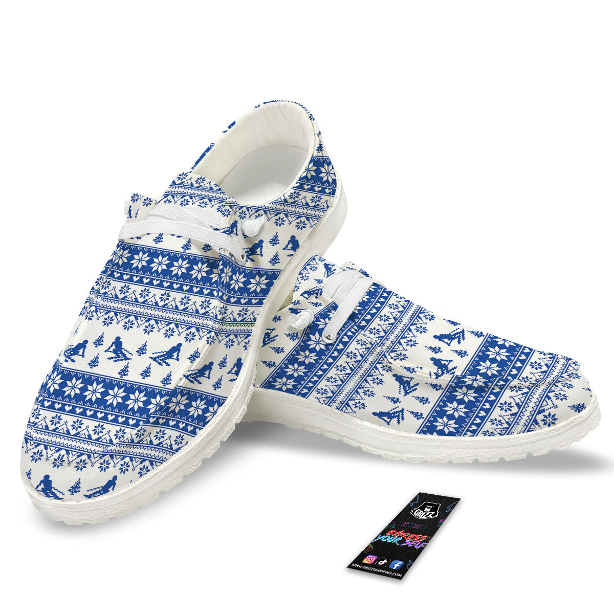 Knitting Winter Ski Print Pattern White Loafers-grizzshop