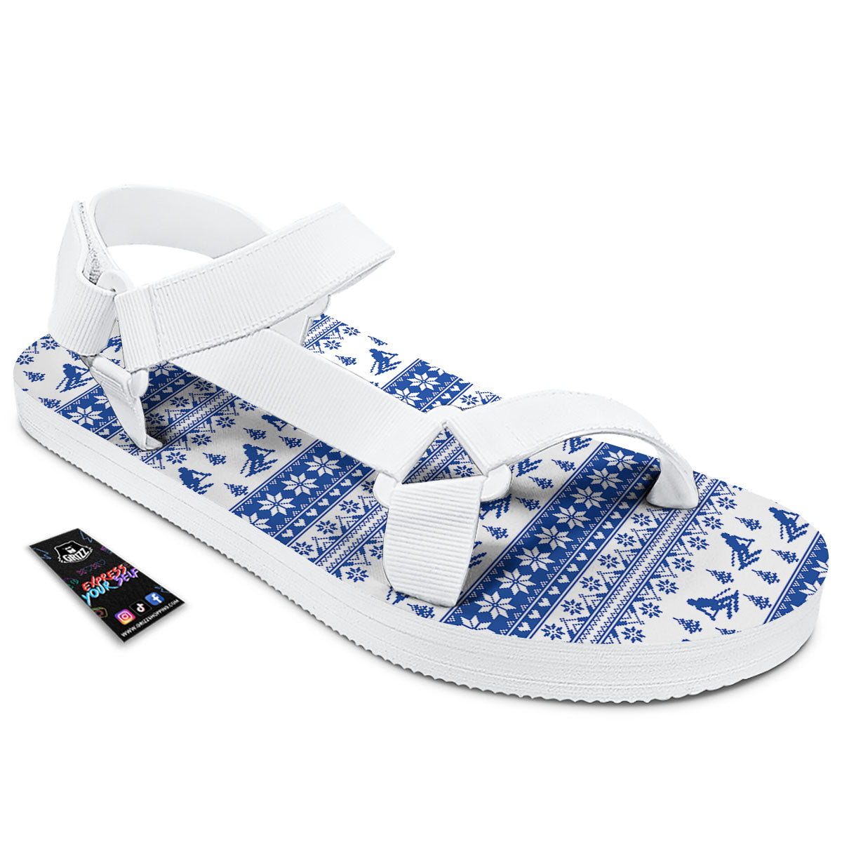 Knitting Winter Ski Print Pattern White Open Toe Sandals-grizzshop
