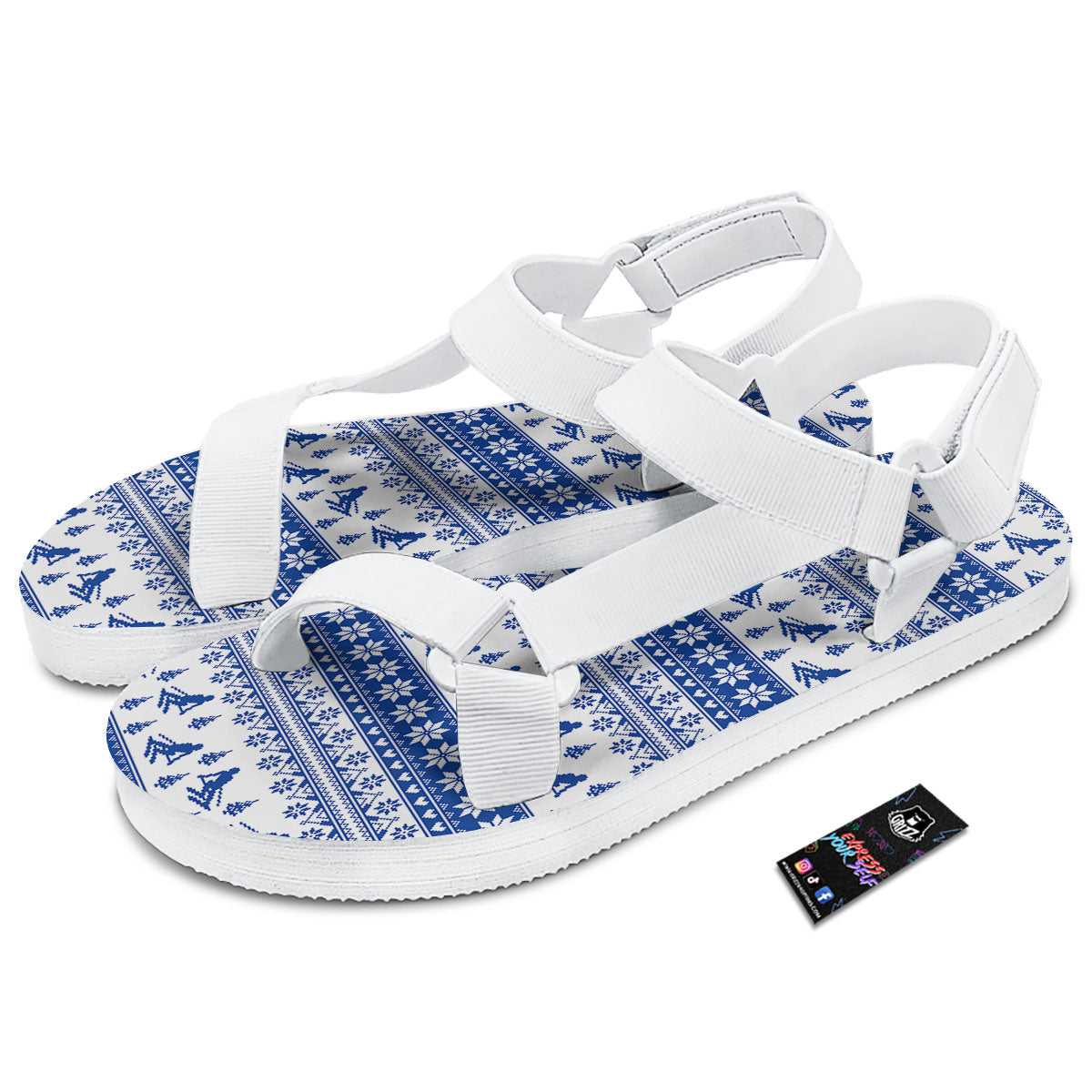 Knitting Winter Ski Print Pattern White Open Toe Sandals-grizzshop