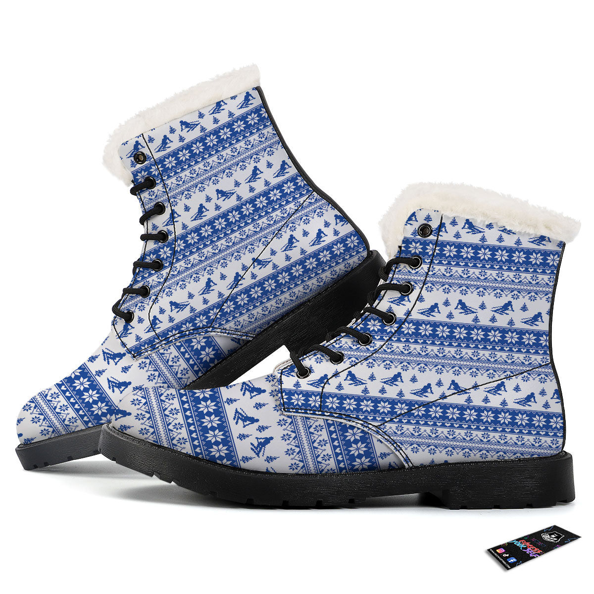 Knitting Winter Ski Print Pattern Winter Boots-grizzshop