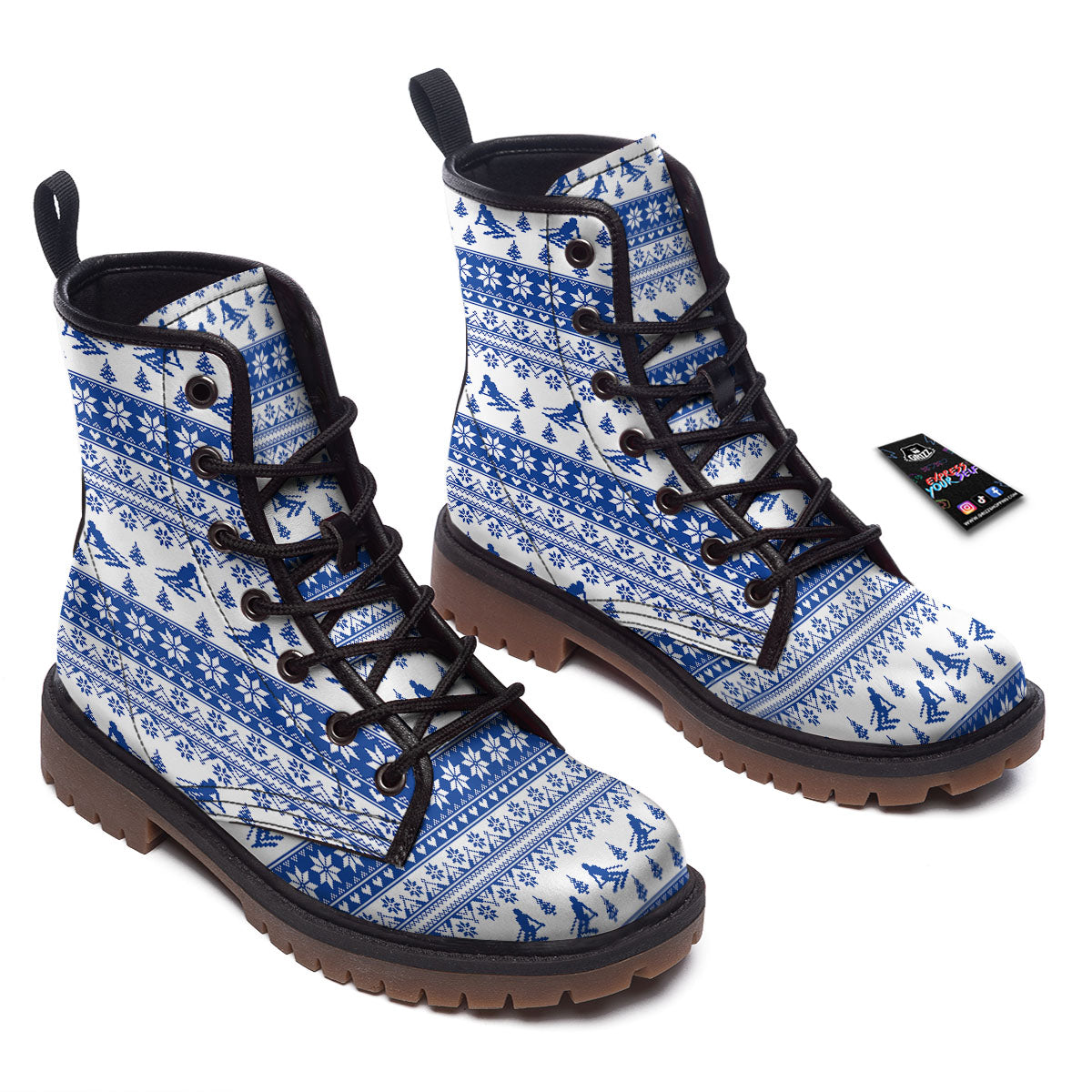 Knitting Winter Ski Print Pattern Work Boots-grizzshop