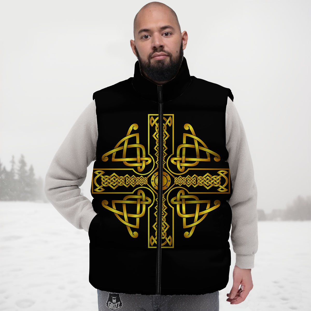 Knot Cross Gold Celtic Print Down Vest