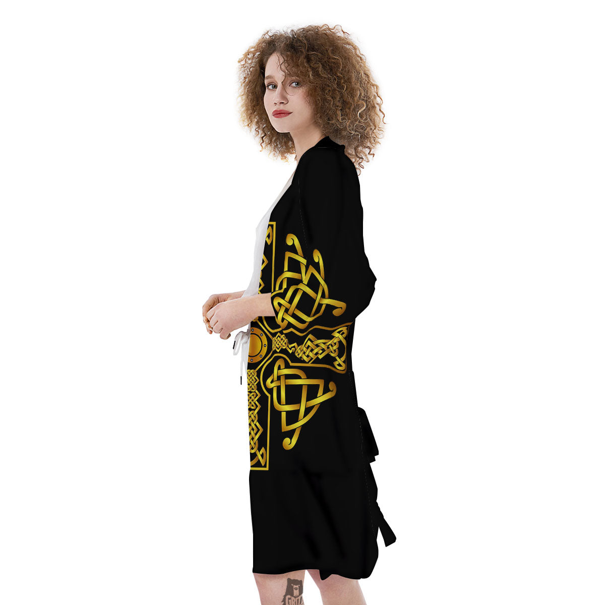 Knot Cross Gold Celtic Print Kimono-grizzshop