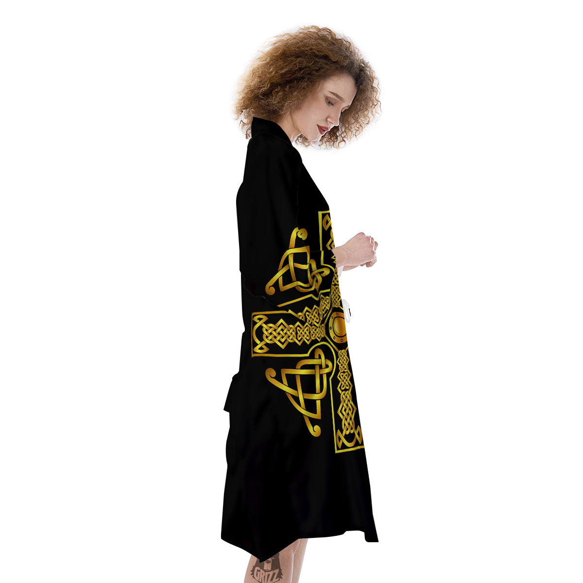 Knot Cross Gold Celtic Print Kimono-grizzshop