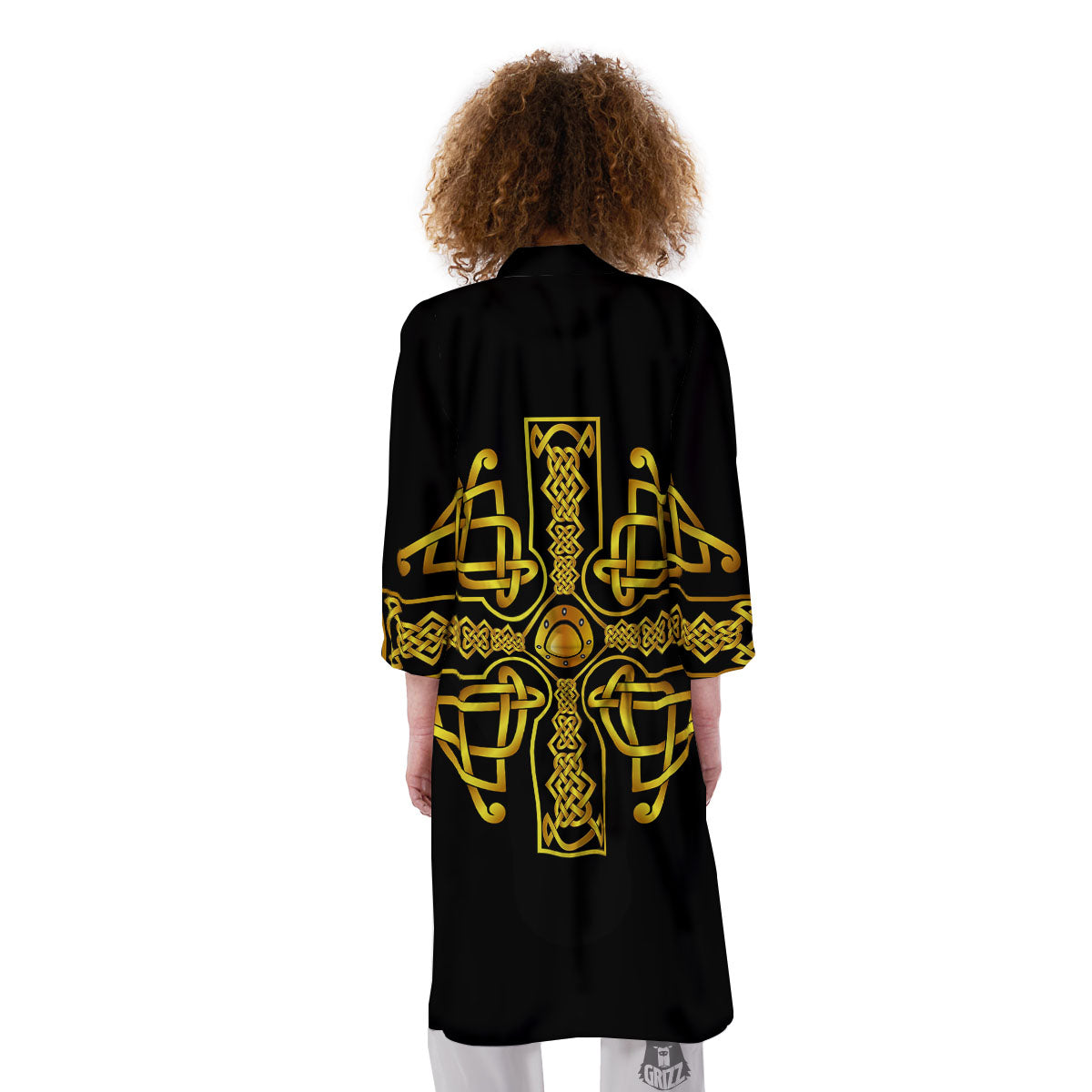 Knot Cross Gold Celtic Print Kimono-grizzshop