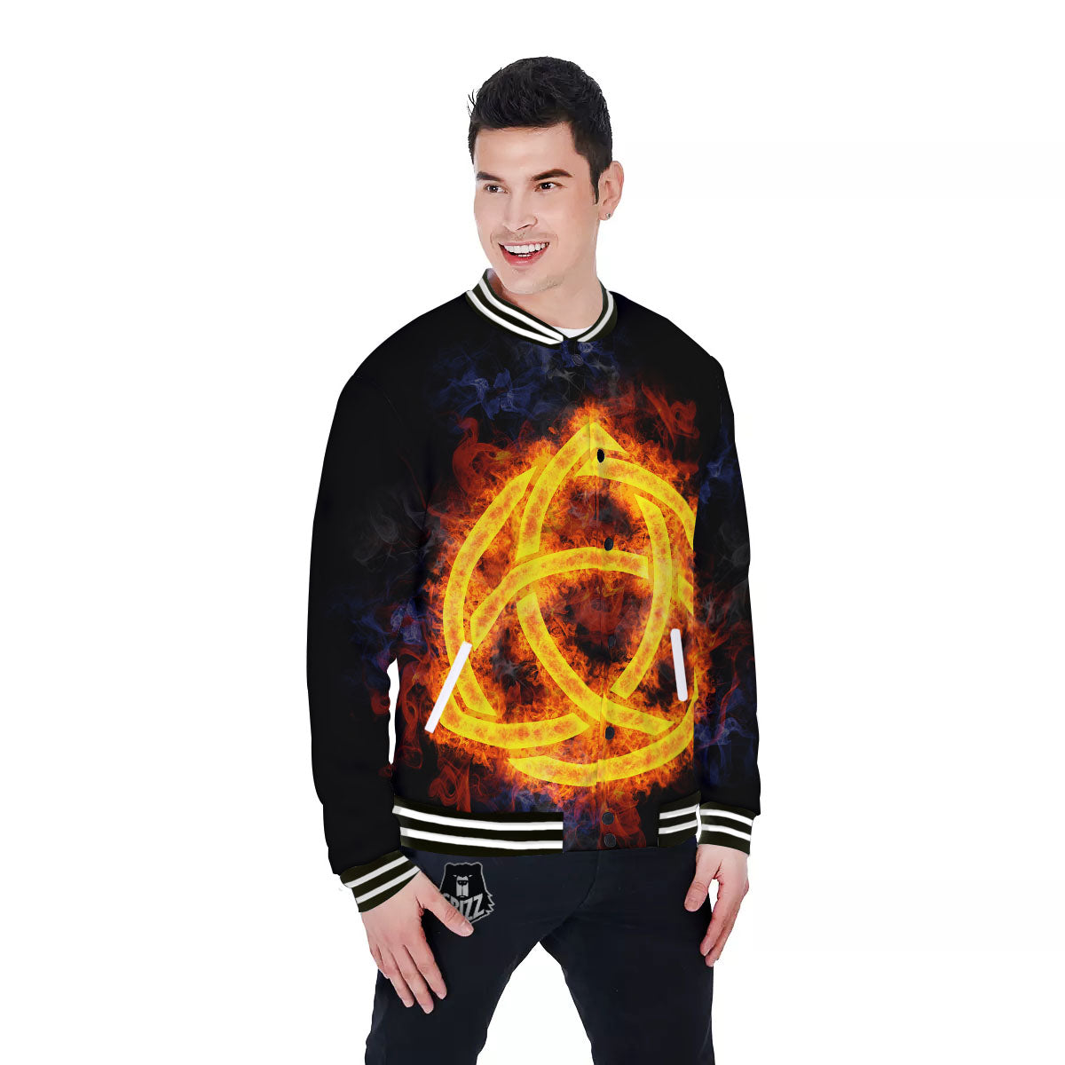 Knot Fire Celtic Print Baseball Jacket-grizzshop