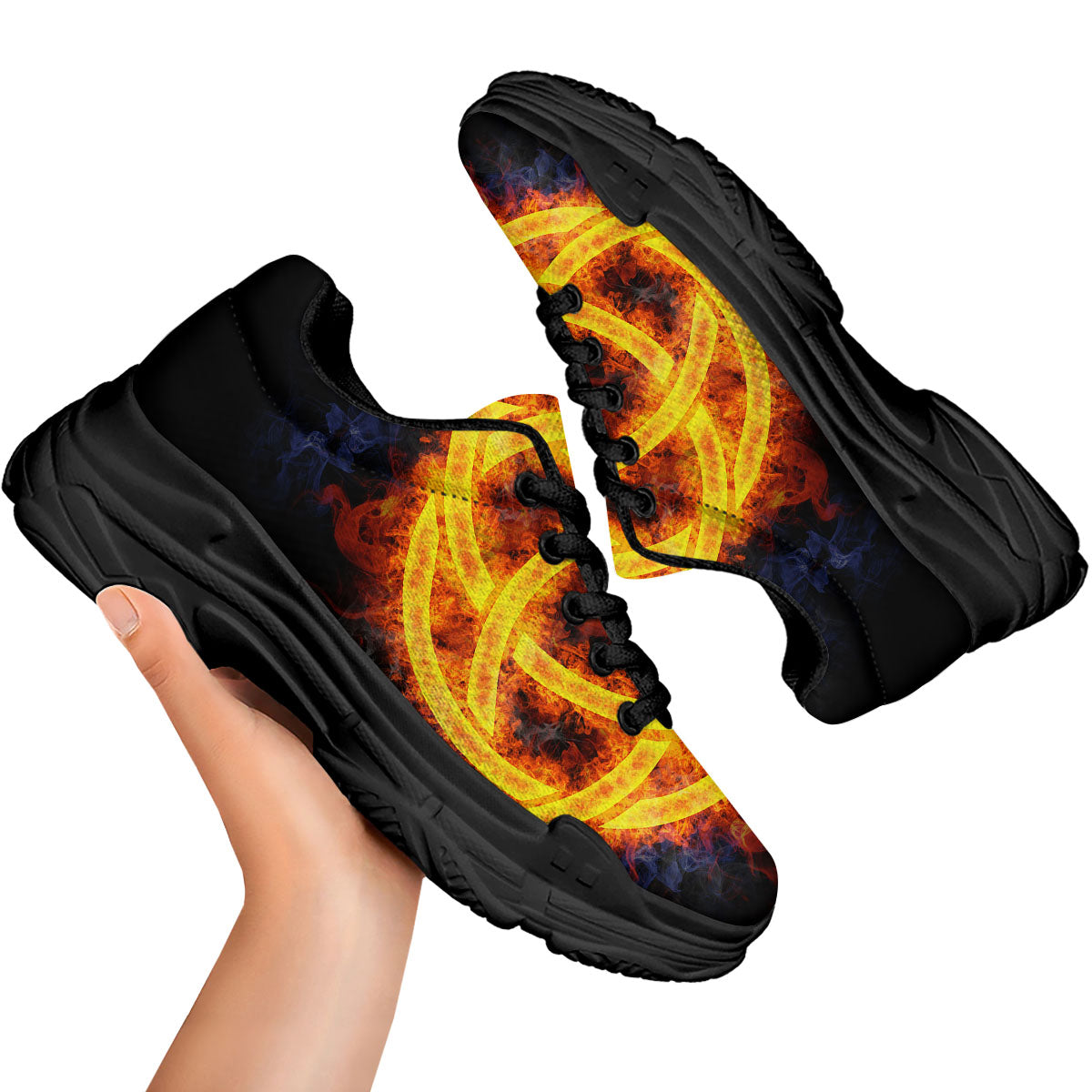 Knot Fire Celtic Print Black Chunky Shoes-grizzshop