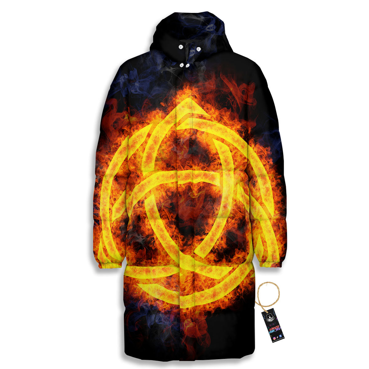 Knot Fire Celtic Print Long Down Jacket-grizzshop