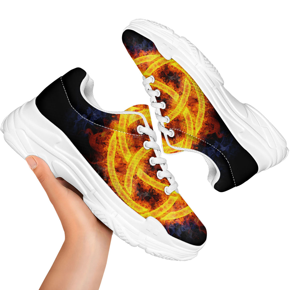 Knot Fire Celtic Print White Chunky Shoes-grizzshop