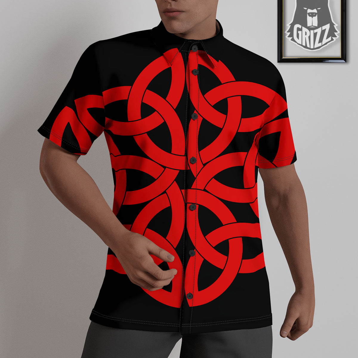 Knot Red Celtic Print Untucked Shirts-grizzshop