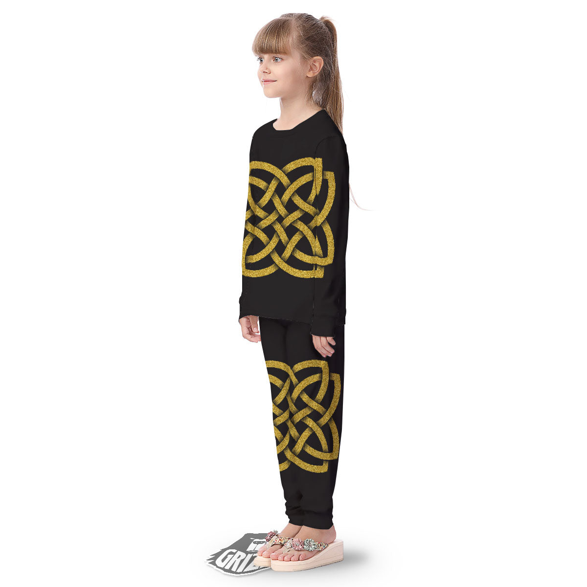 Knot Symbol Gold Celtic Print Kid's Pajamas-grizzshop
