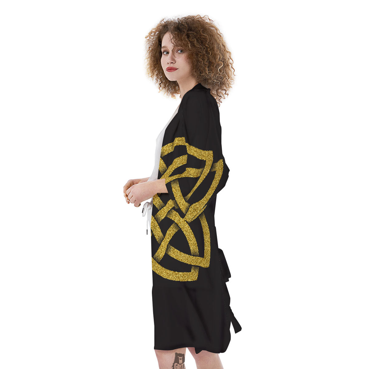 Knot Symbol Gold Celtic Print Kimono-grizzshop