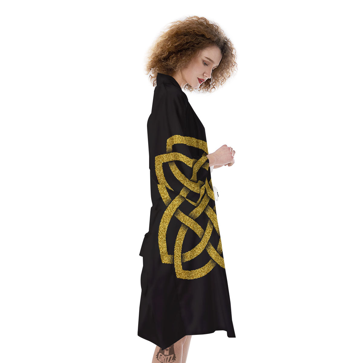 Knot Symbol Gold Celtic Print Kimono-grizzshop