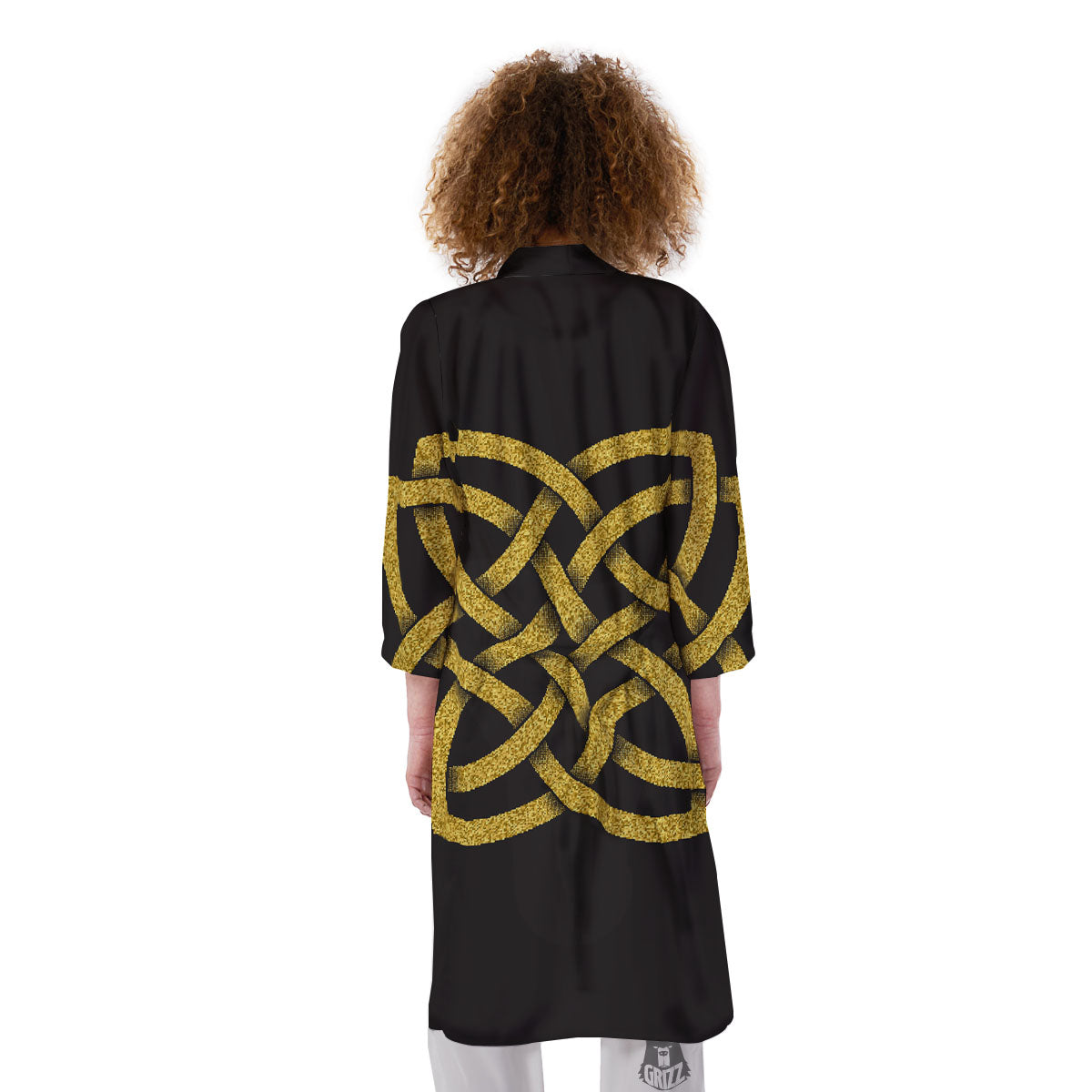 Knot Symbol Gold Celtic Print Kimono-grizzshop