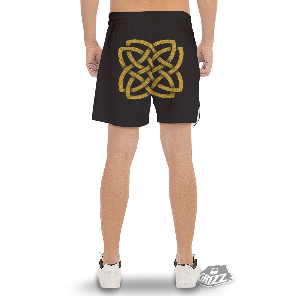 Knot Symbol Gold Celtic Print Men's Gym Shorts-grizzshop