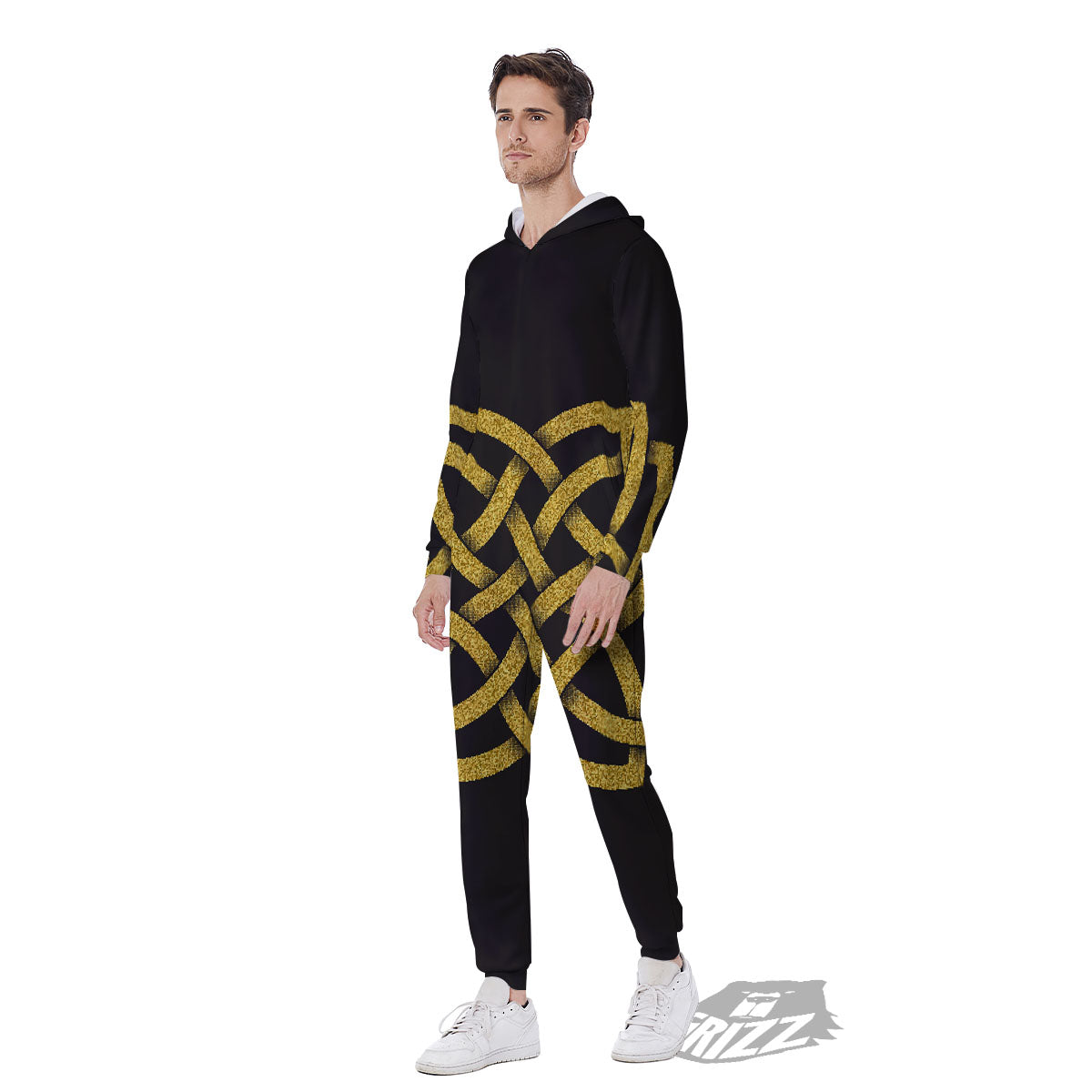 Knot Symbol Gold Celtic Print Men's Jumpsuit-grizzshop