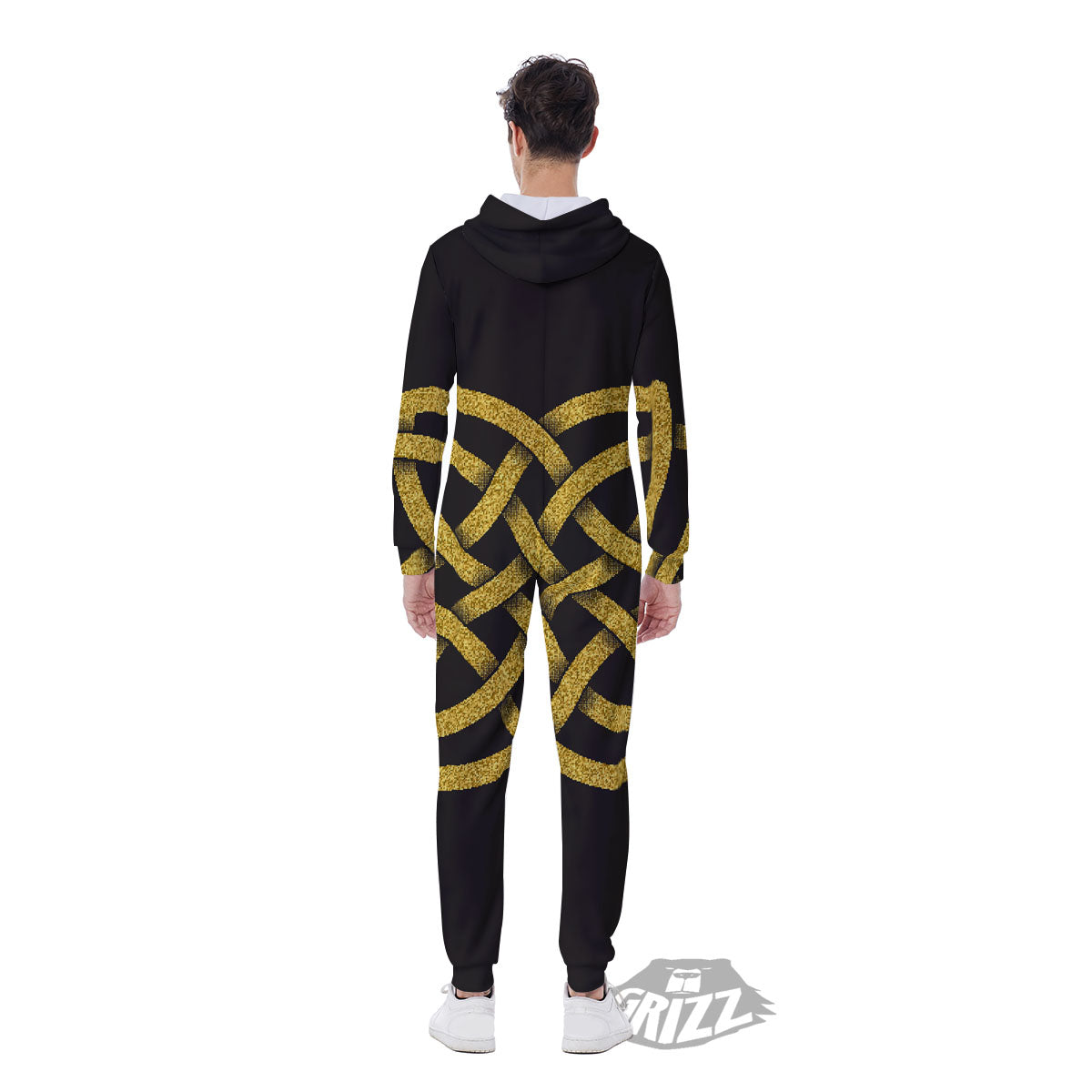 Knot Symbol Gold Celtic Print Men's Jumpsuit-grizzshop
