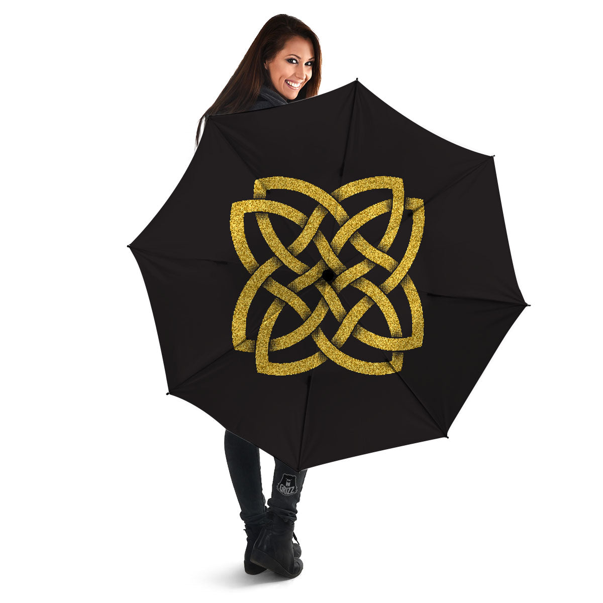 Knot Symbol Gold Celtic Print Umbrella-grizzshop