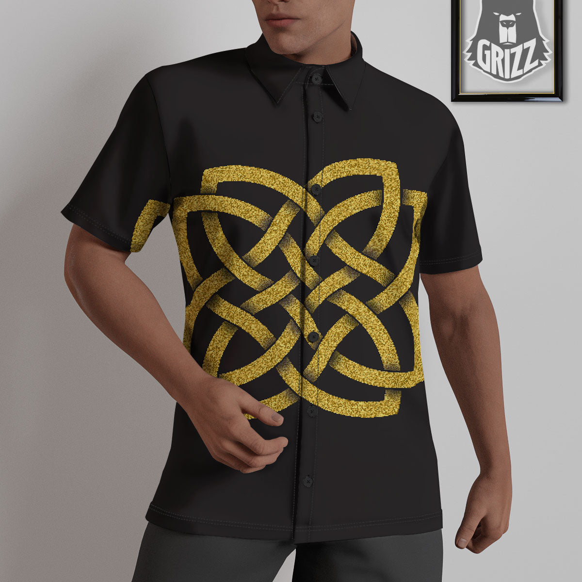 Knot Symbol Gold Celtic Print Untucked Shirts-grizzshop