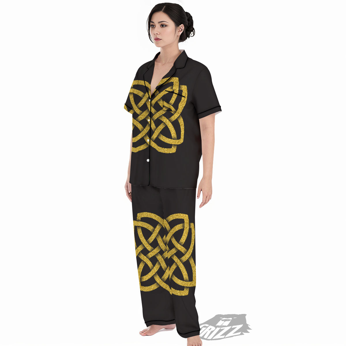 Knot Symbol Gold Celtic Print Women's Pajamas Set-grizzshop