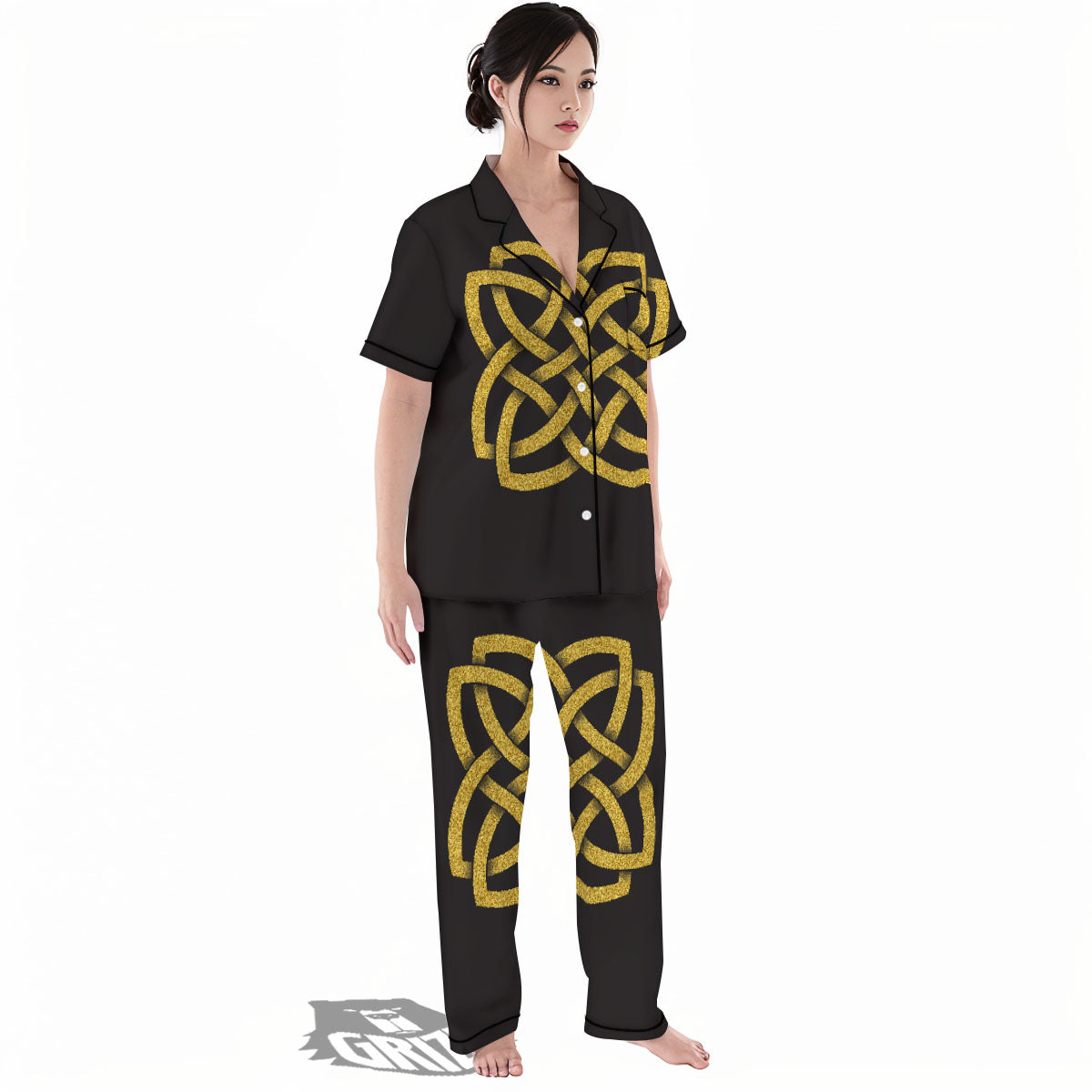 Knot Symbol Gold Celtic Print Women's Pajamas Set-grizzshop