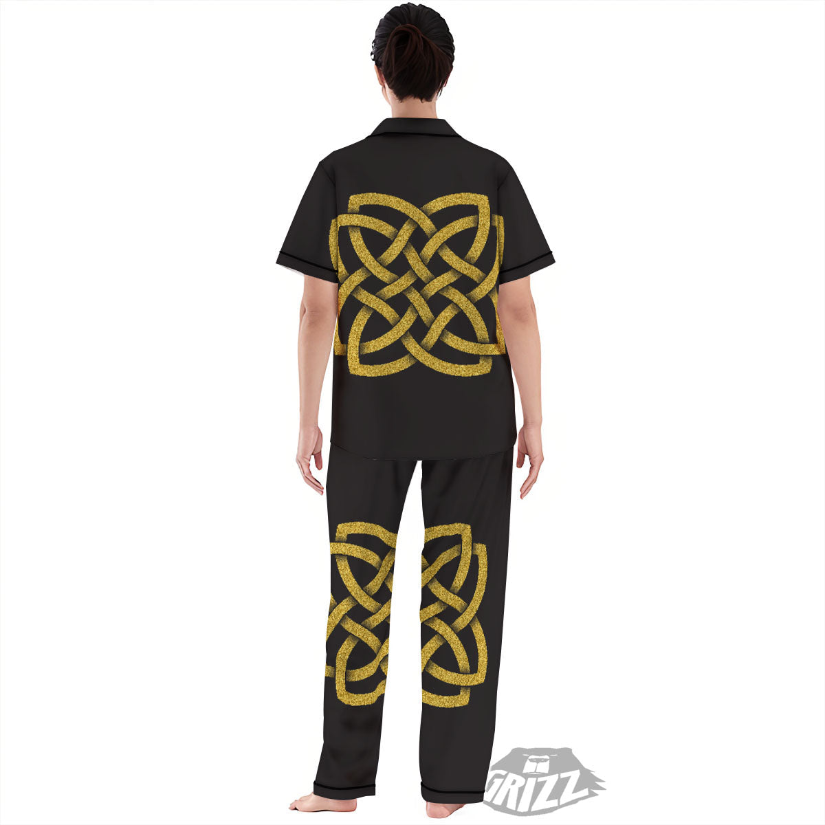 Knot Symbol Gold Celtic Print Women's Pajamas Set-grizzshop