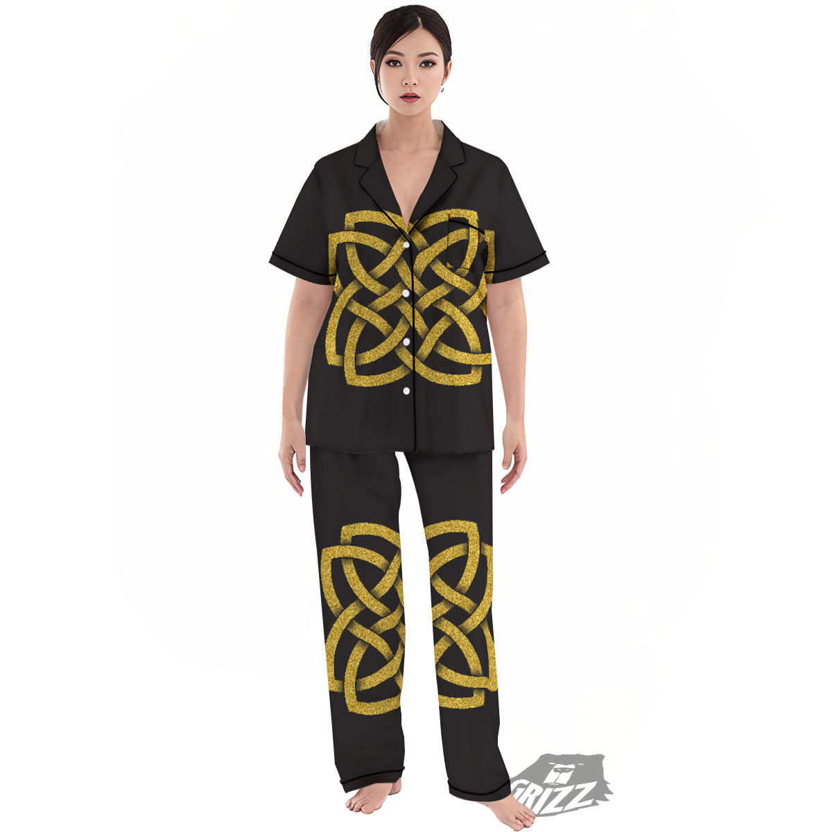 Knot Symbol Gold Celtic Print Women's Pajamas Set-grizzshop