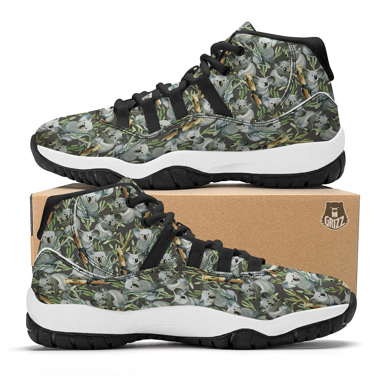 Koala Bamboo Pattern Print Black Bball Shoes-grizzshop