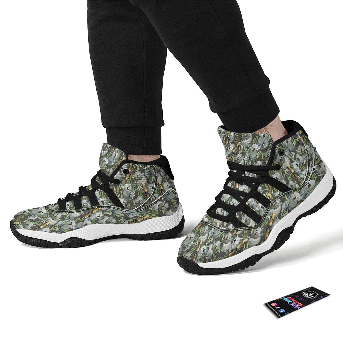 Koala Bamboo Pattern Print Black Bball Shoes-grizzshop