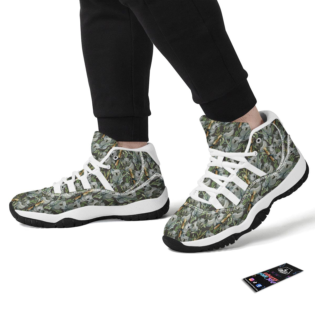 Koala Bamboo Pattern Print White Bball Shoes-grizzshop