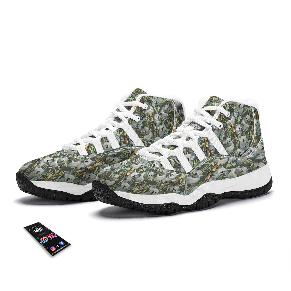Koala Bamboo Pattern Print White Bball Shoes-grizzshop