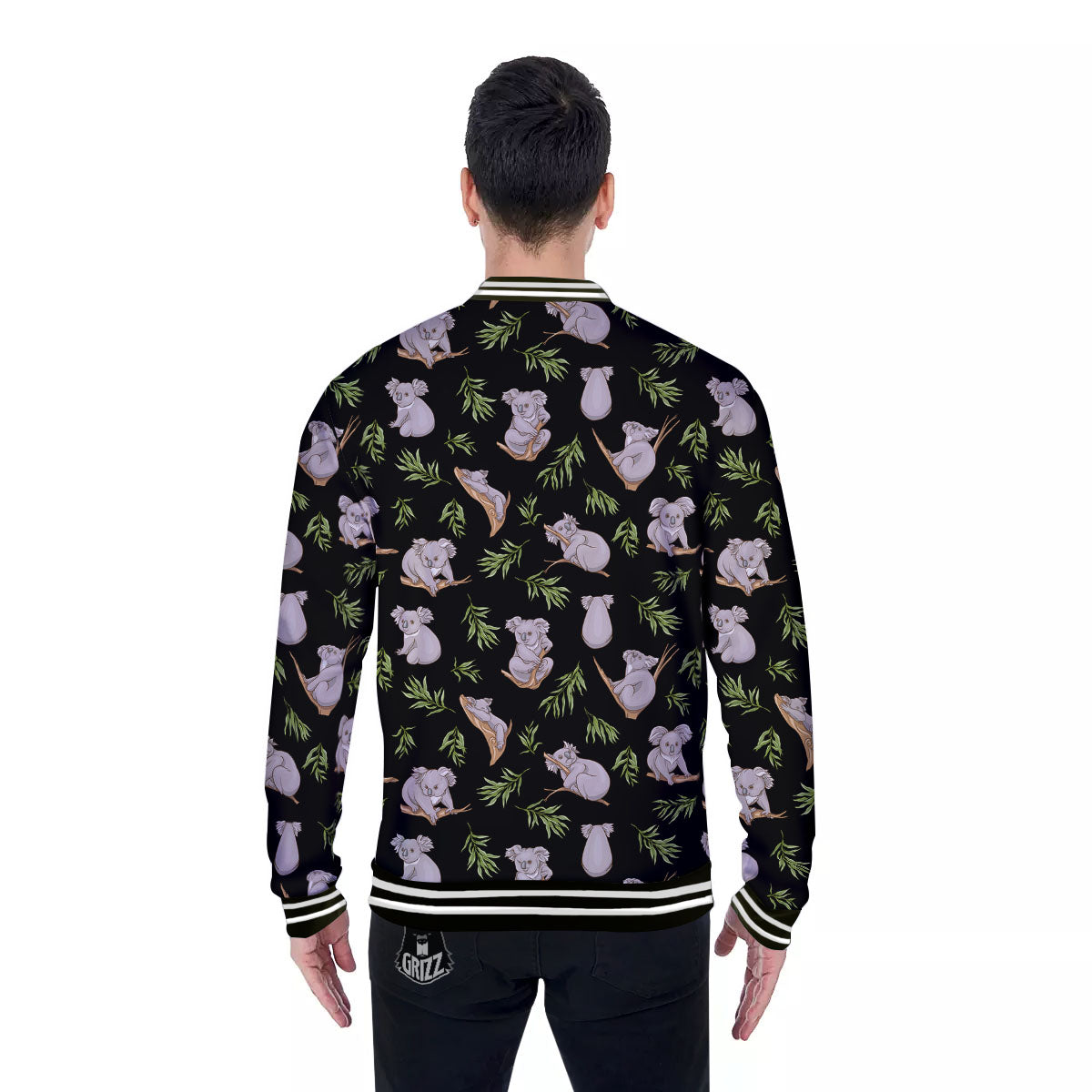 Koala Bear Black Print Pattern Baseball Jacket-grizzshop