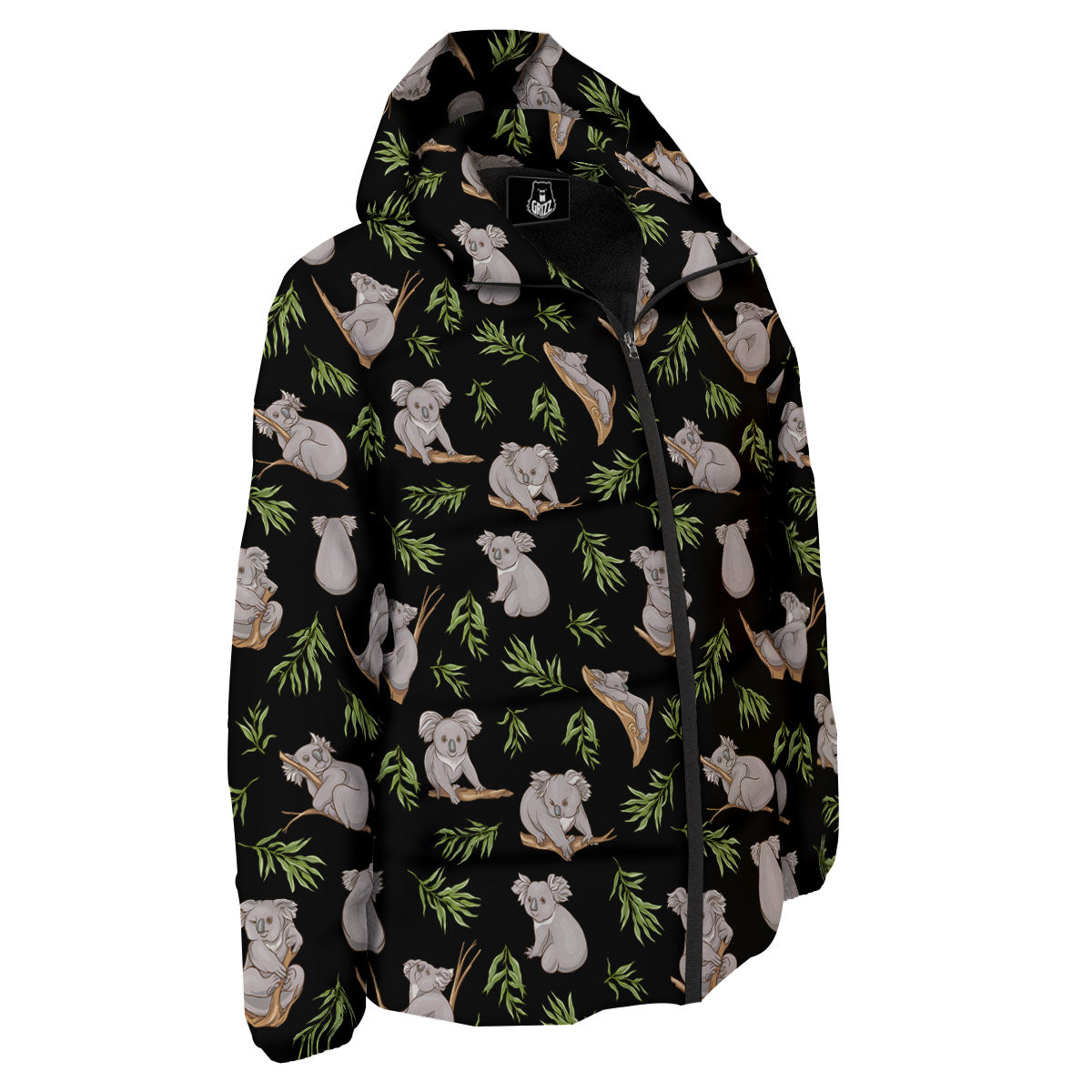 Koala Bear Black Print Pattern Down Jacket-grizzshop