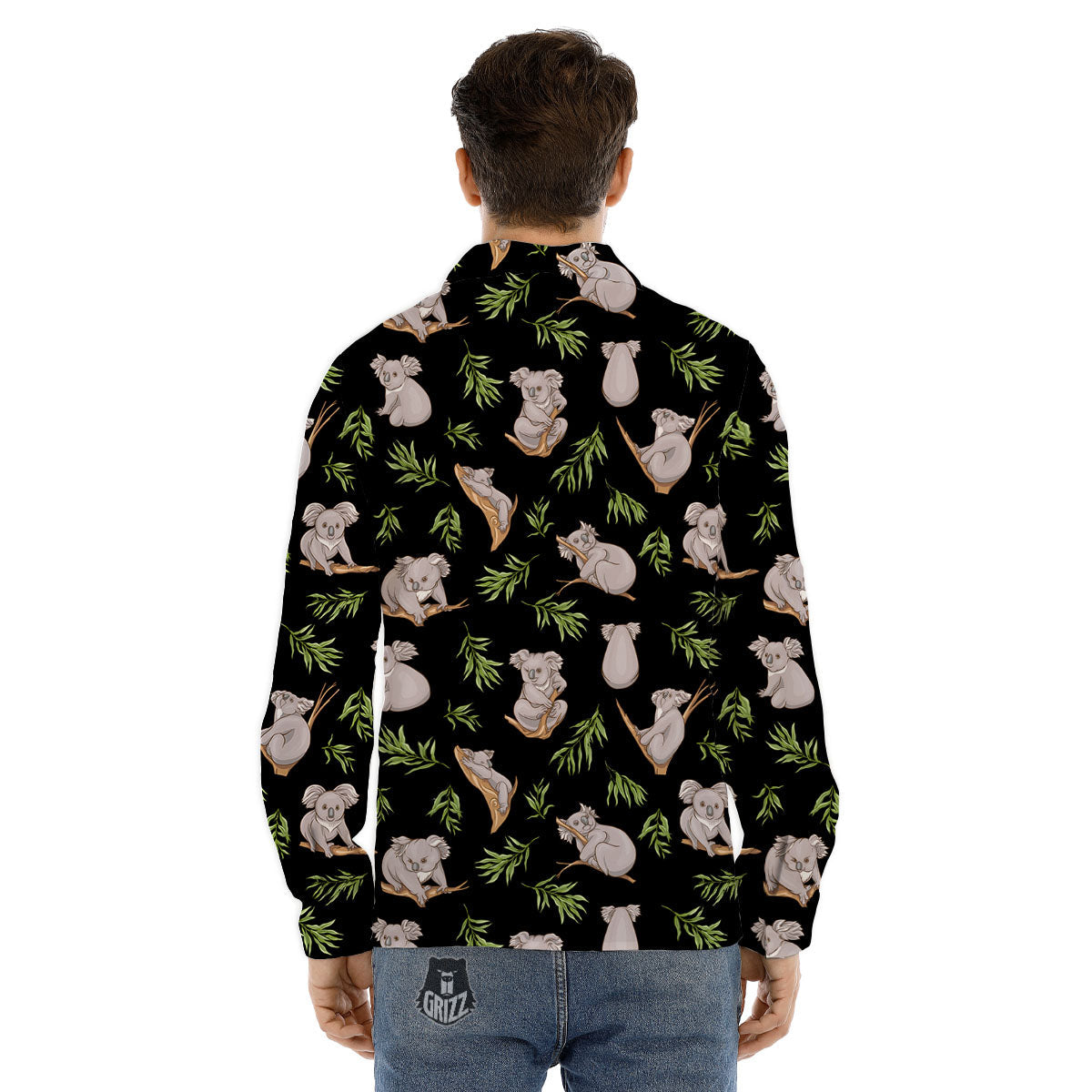 Koala Bear Black Print Pattern Men's Dress Shirts-grizzshop