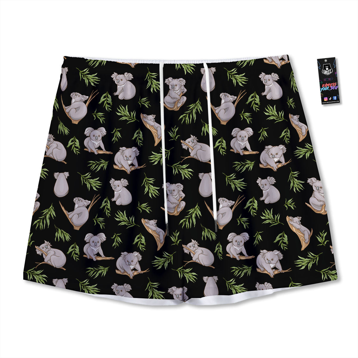 Koala Bear Black Print Pattern Mesh Shorts-grizzshop