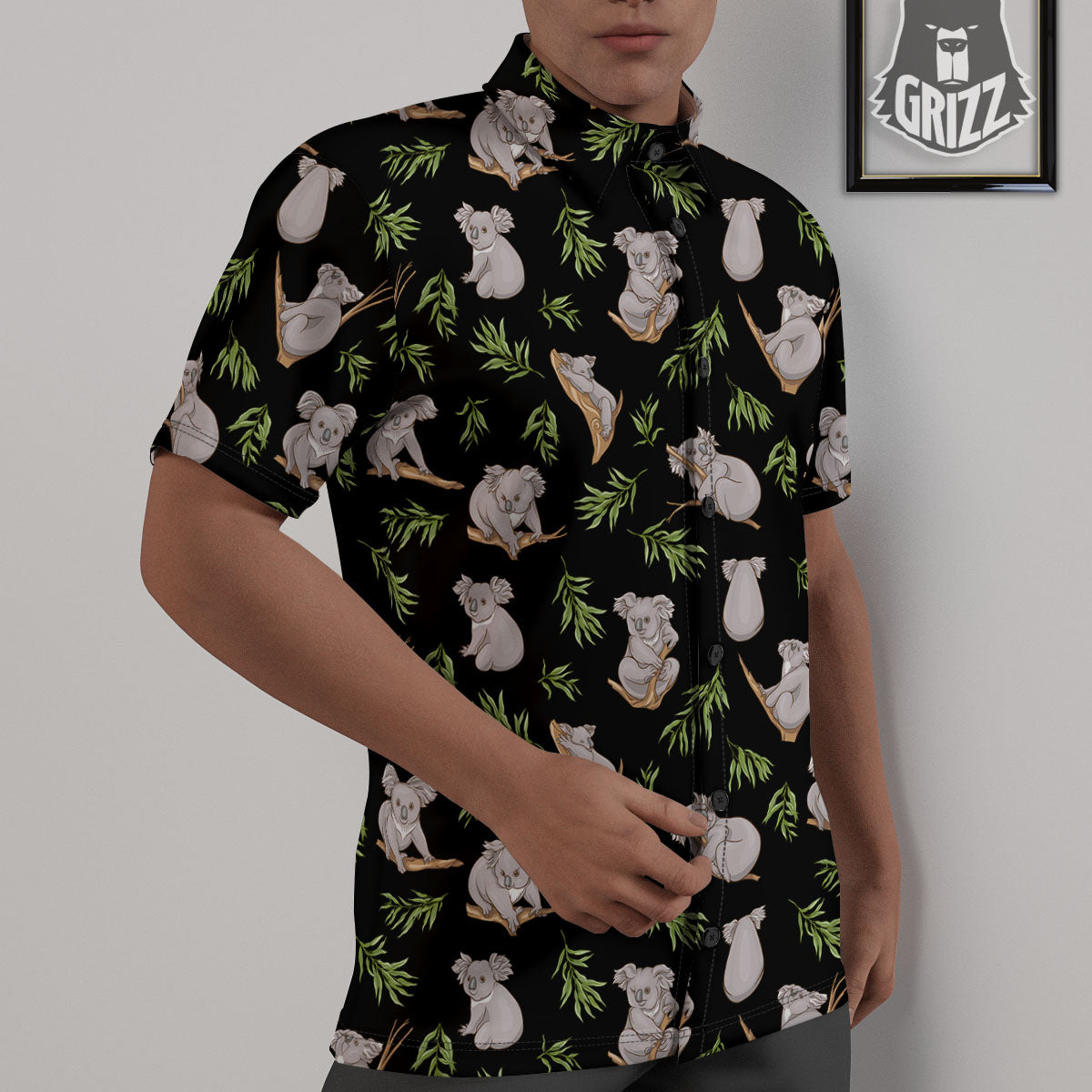 Koala Bear Black Print Pattern Untucked Shirts-grizzshop