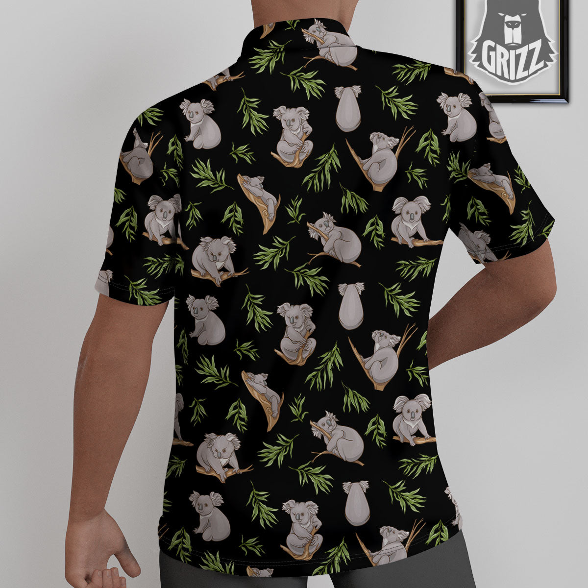 Koala Bear Black Print Pattern Untucked Shirts-grizzshop