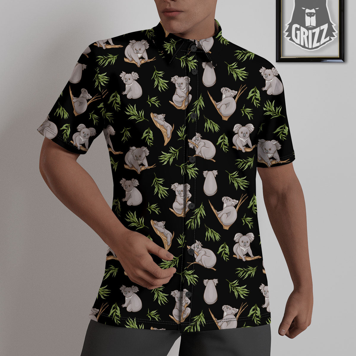 Koala Bear Black Print Pattern Untucked Shirts-grizzshop